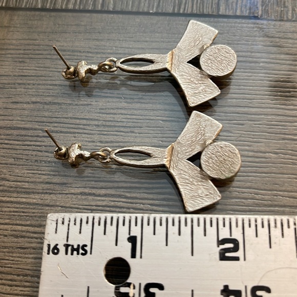 Vintage Art Deco Style Faux Marcasite Dangle Earring with Red Gem - Picture 8 of 16